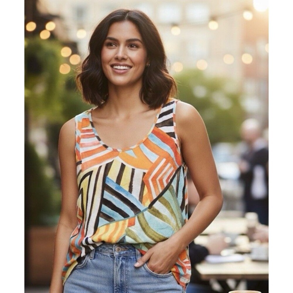 Jams World Multicolor Geometric Tank Top - Orange, Blue, Black, Green